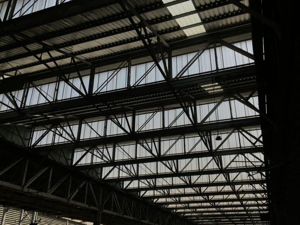 Steel beams and a translucent roof create shadows for roofing contractor in Miami Beach FL