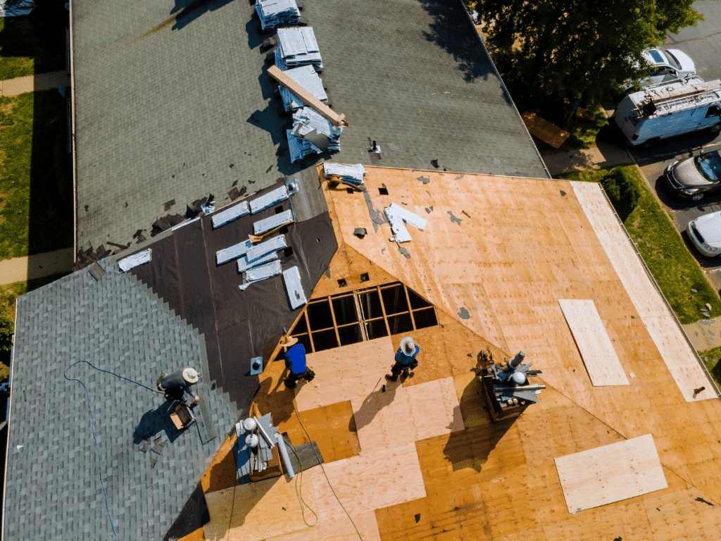 Roof repair project for property owners searching roofing contractor near me